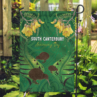 South Canterbury Anniversary Day Garden Flag Kiwi Kowhai Silver Fern Maori Pattern LT22 Garden Flag Green - Polynesian Pride