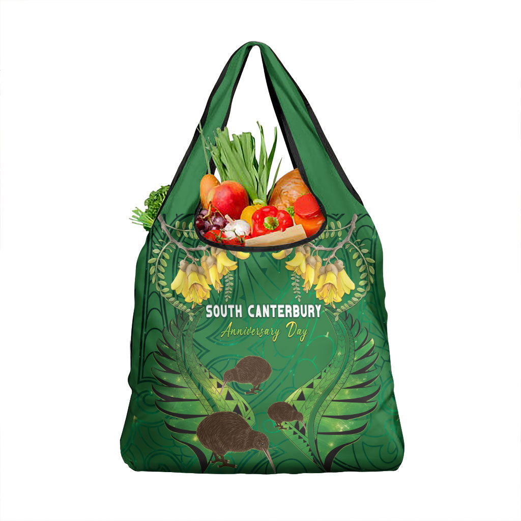 South Canterbury Anniversary Day Grocery Bag Kiwi Kowhai Silver Fern Maori Pattern LT22 1-pack One Size Green - Polynesian Pride