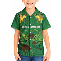 Personalised South Canterbury Anniversary Day Kid Hawaiian Shirt Kiwi Kowhai Silver Fern Maori Pattern LT22 Kid Green - Polynesian Pride