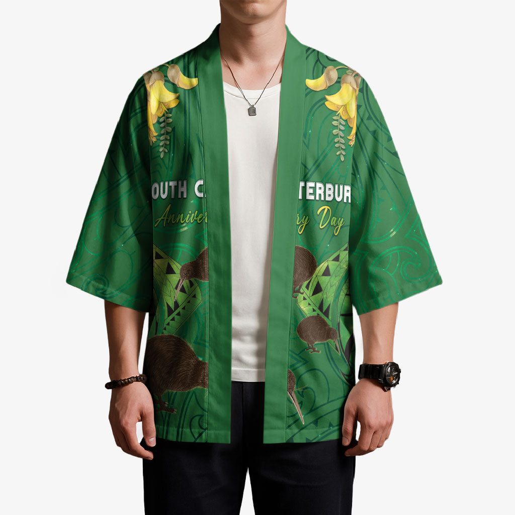 Personalised South Canterbury Anniversary Day Kimono Kiwi Kowhai Silver Fern Maori Pattern LT22 - Polynesian Pride