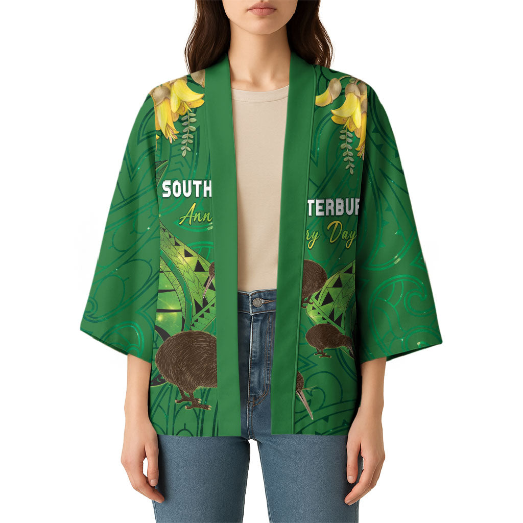 Personalised South Canterbury Anniversary Day Kimono Kiwi Kowhai Silver Fern Maori Pattern LT22 - Polynesian Pride