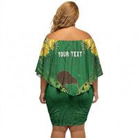 Personalised South Canterbury Anniversary Day Off Shoulder Short Dress Kiwi Kowhai Silver Fern Maori Pattern LT22 - Polynesian Pride