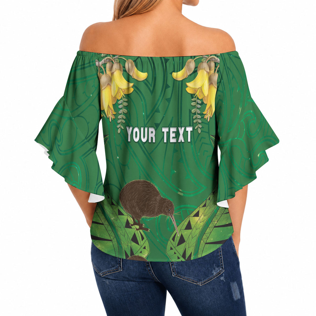 Personalised South Canterbury Anniversary Day Off Shoulder Wrap Waist Top Kiwi Kowhai Silver Fern Maori Pattern LT22 - Polynesian Pride