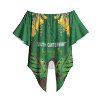 Personalised South Canterbury Anniversary Day Off Shoulder Wrap Waist Top Kiwi Kowhai Silver Fern Maori Pattern LT22 - Polynesian Pride