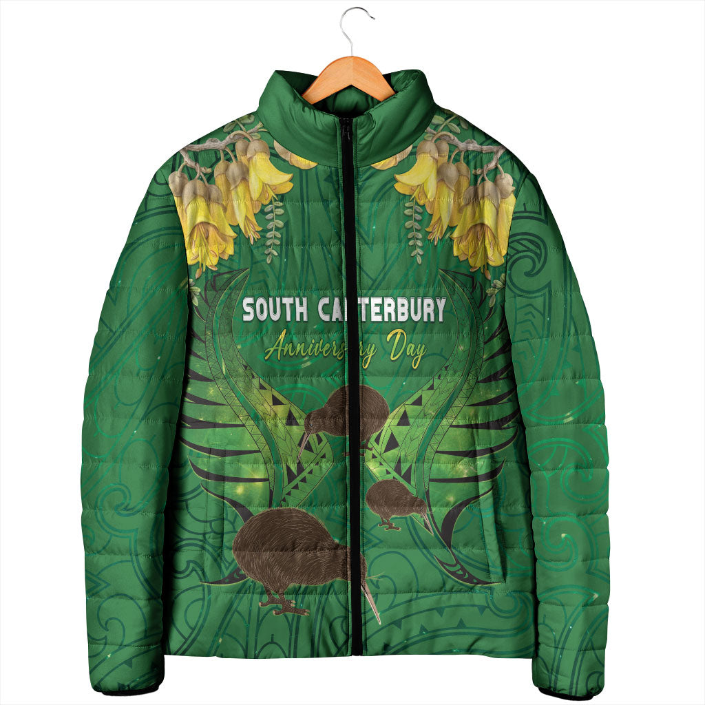Personalised South Canterbury Anniversary Day Padded Jacket Kiwi Kowhai Silver Fern Maori Pattern LT22 - Polynesian Pride