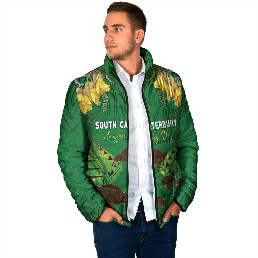 Personalised South Canterbury Anniversary Day Padded Jacket Kiwi Kowhai Silver Fern Maori Pattern LT22 - Polynesian Pride