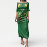 Personalised South Canterbury Anniversary Day Puletasi Kiwi Kowhai Silver Fern Maori Pattern LT22 Long Dress Green - Polynesian Pride
