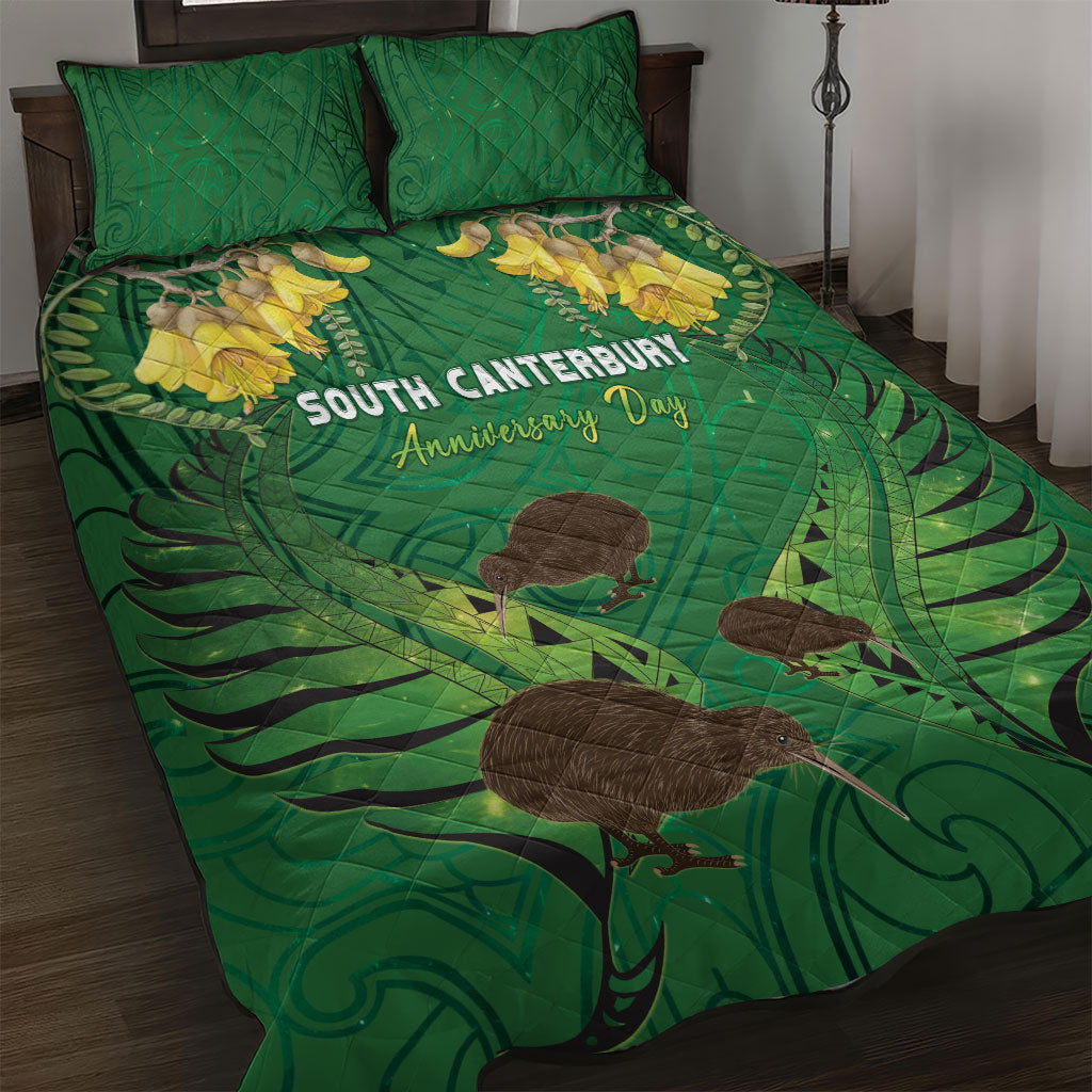 South Canterbury Anniversary Day Quilt Bed Set Kiwi Kowhai Silver Fern Maori Pattern LT22 Green - Polynesian Pride