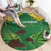 South Canterbury Anniversary Day Round Carpet Kiwi Kowhai Silver Fern Maori Pattern LT22 - Polynesian Pride
