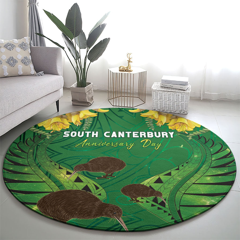 South Canterbury Anniversary Day Round Carpet Kiwi Kowhai Silver Fern Maori Pattern LT22 - Polynesian Pride