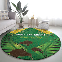 South Canterbury Anniversary Day Round Carpet Kiwi Kowhai Silver Fern Maori Pattern LT22 - Polynesian Pride
