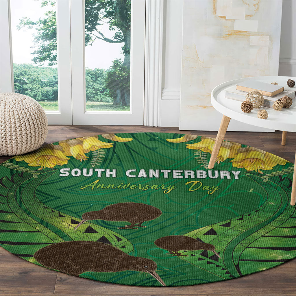South Canterbury Anniversary Day Round Carpet Kiwi Kowhai Silver Fern Maori Pattern LT22 - Polynesian Pride