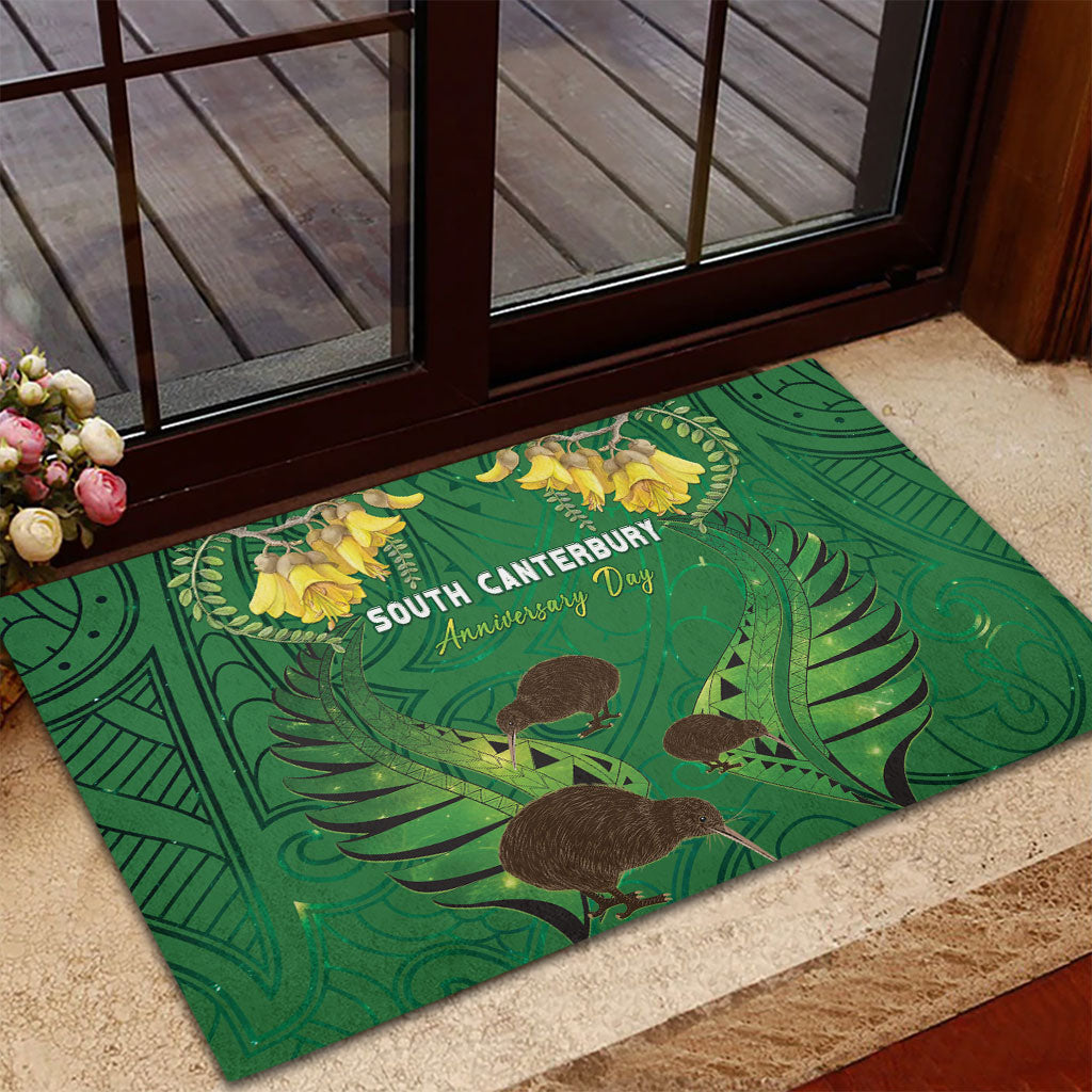 South Canterbury Anniversary Day Rubber Doormat Kiwi Kowhai Silver Fern Maori Pattern LT22 - Polynesian Pride