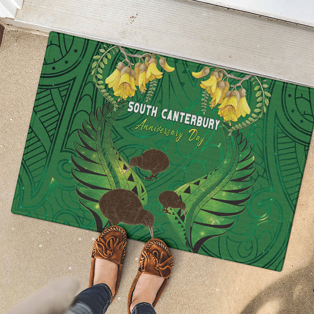 South Canterbury Anniversary Day Rubber Doormat Kiwi Kowhai Silver Fern Maori Pattern LT22 - Polynesian Pride