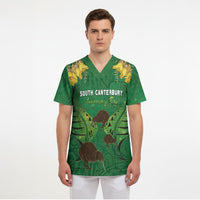 Personalised South Canterbury Anniversary Day Scrub Top Kiwi Kowhai Silver Fern Maori Pattern LT22 - Polynesian Pride