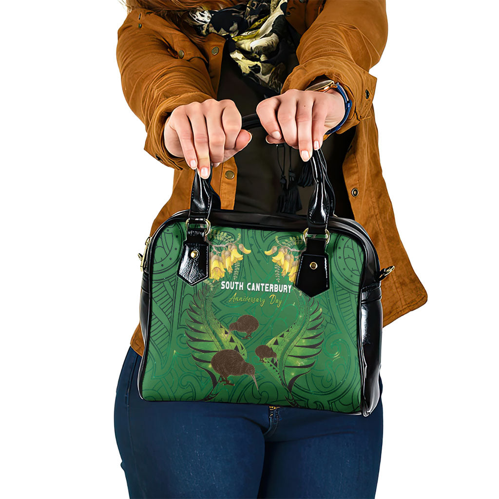 South Canterbury Anniversary Day Shoulder Handbag Kiwi Kowhai Silver Fern Maori Pattern LT22 One Size Green - Polynesian Pride