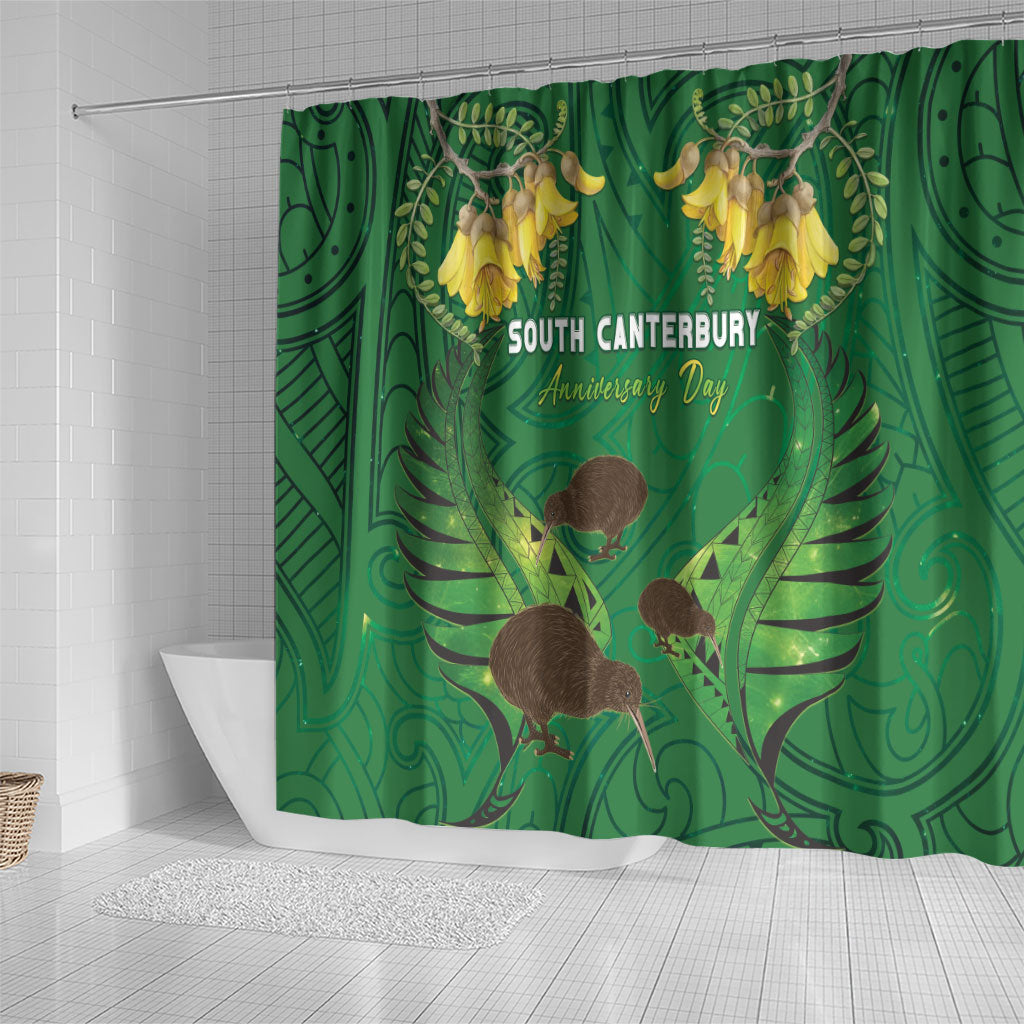 South Canterbury Anniversary Day Shower Curtain Kiwi Kowhai Silver Fern Maori Pattern LT22 - Polynesian Pride