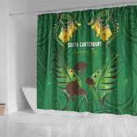 South Canterbury Anniversary Day Shower Curtain Kiwi Kowhai Silver Fern Maori Pattern LT22 - Polynesian Pride