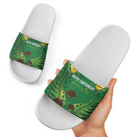 South Canterbury Anniversary Day Slide Sandals Kiwi Kowhai Silver Fern Maori Pattern LT22 - Polynesian Pride
