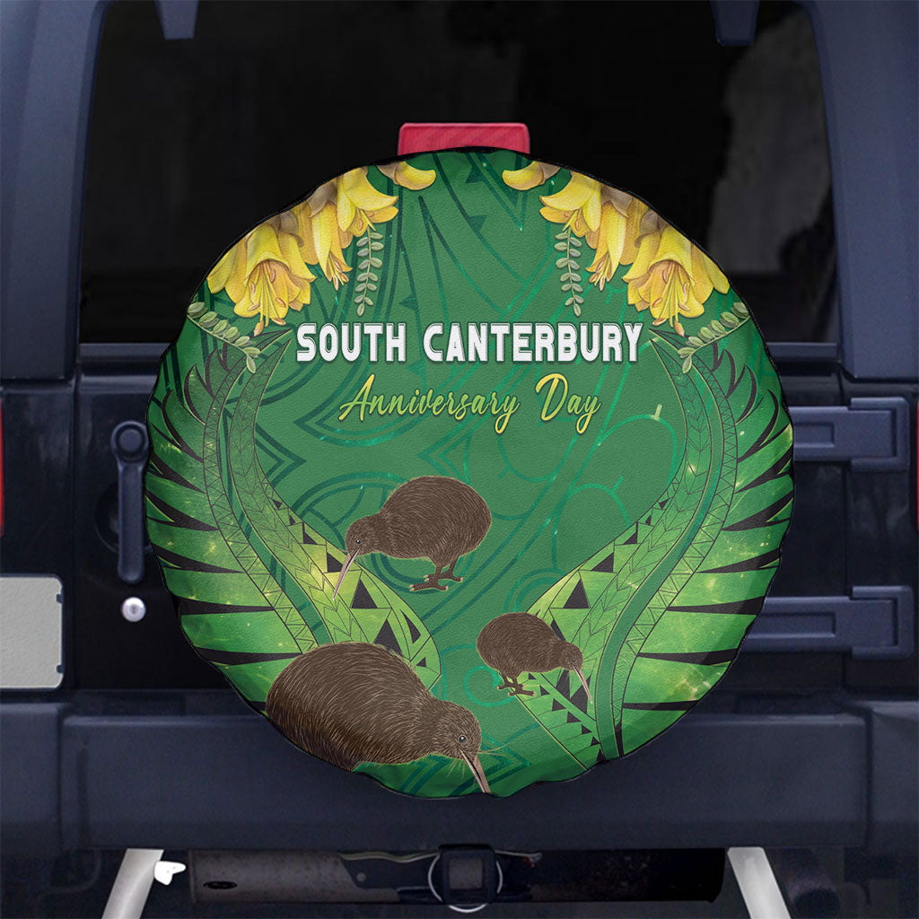 South Canterbury Anniversary Day Spare Tire Cover Kiwi Kowhai Silver Fern Maori Pattern LT22 No hole Green - Polynesian Pride