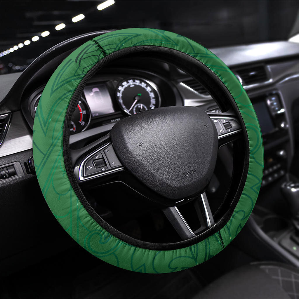 South Canterbury Anniversary Day Steering Wheel Cover Kiwi Kowhai Silver Fern Maori Pattern LT22 Universal Fit Green - Polynesian Pride