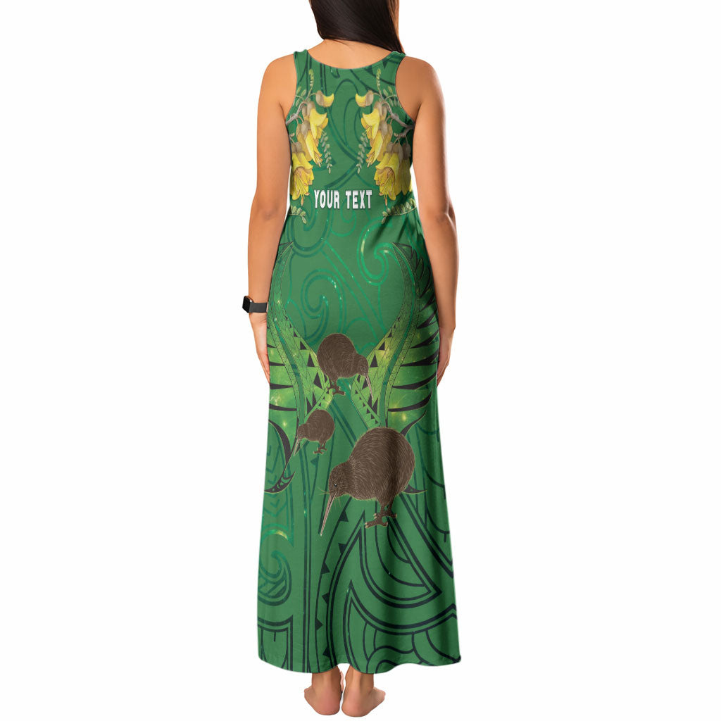 Personalised South Canterbury Anniversary Day Tank Maxi Dress Kiwi Kowhai Silver Fern Maori Pattern LT22 - Polynesian Pride