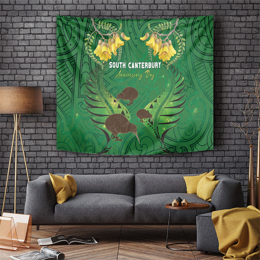 South Canterbury Anniversary Day Tapestry Kiwi Kowhai Silver Fern Maori Pattern LT22 Green - Polynesian Pride