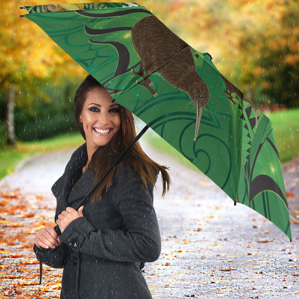 South Canterbury Anniversary Day Umbrella Kiwi Kowhai Silver Fern Maori Pattern LT22 - Polynesian Pride