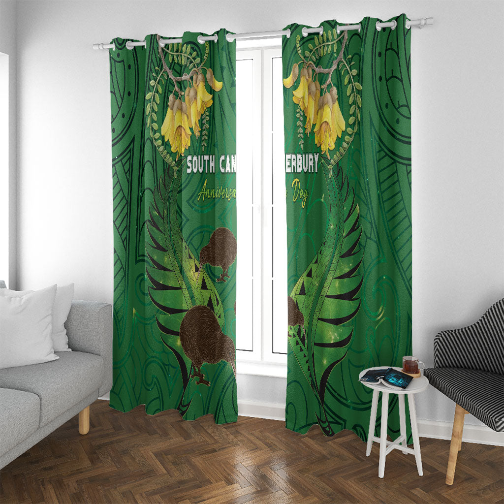 South Canterbury Anniversary Day Window Curtain Kiwi Kowhai Silver Fern Maori Pattern LT22 With Grommets Green - Polynesian Pride