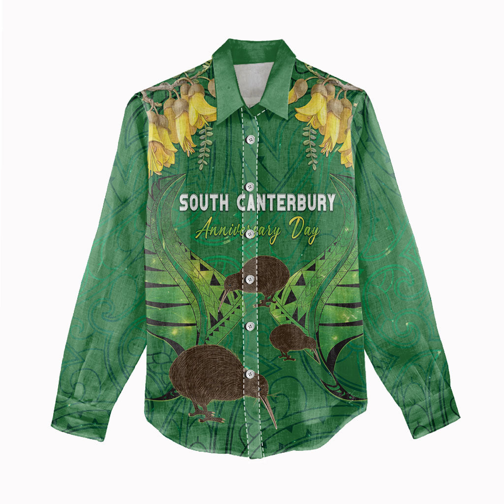 Personalised South Canterbury Anniversary Day Women Casual Shirt Kiwi Kowhai Silver Fern Maori Pattern LT22 - Polynesian Pride
