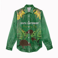 Personalised South Canterbury Anniversary Day Women Casual Shirt Kiwi Kowhai Silver Fern Maori Pattern LT22 - Polynesian Pride