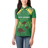 Personalised South Canterbury Anniversary Day Women Polo Shirt Kiwi Kowhai Silver Fern Maori Pattern LT22 - Polynesian Pride