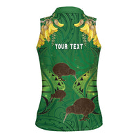 Personalised South Canterbury Anniversary Day Women Sleeveless Polo Shirt Kiwi Kowhai Silver Fern Maori Pattern LT22 - Polynesian Pride