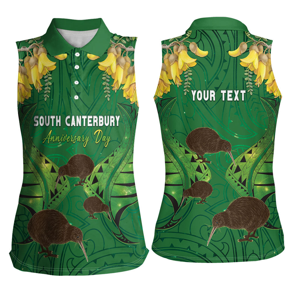 Personalised South Canterbury Anniversary Day Women Sleeveless Polo Shirt Kiwi Kowhai Silver Fern Maori Pattern LT22 - Polynesian Pride