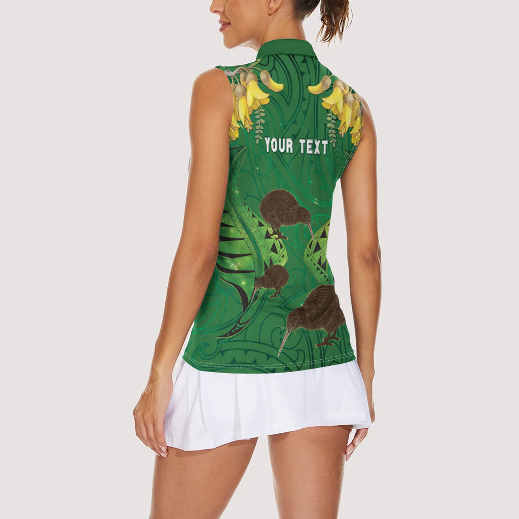 Personalised South Canterbury Anniversary Day Women Sleeveless Polo Shirt Kiwi Kowhai Silver Fern Maori Pattern LT22 - Polynesian Pride