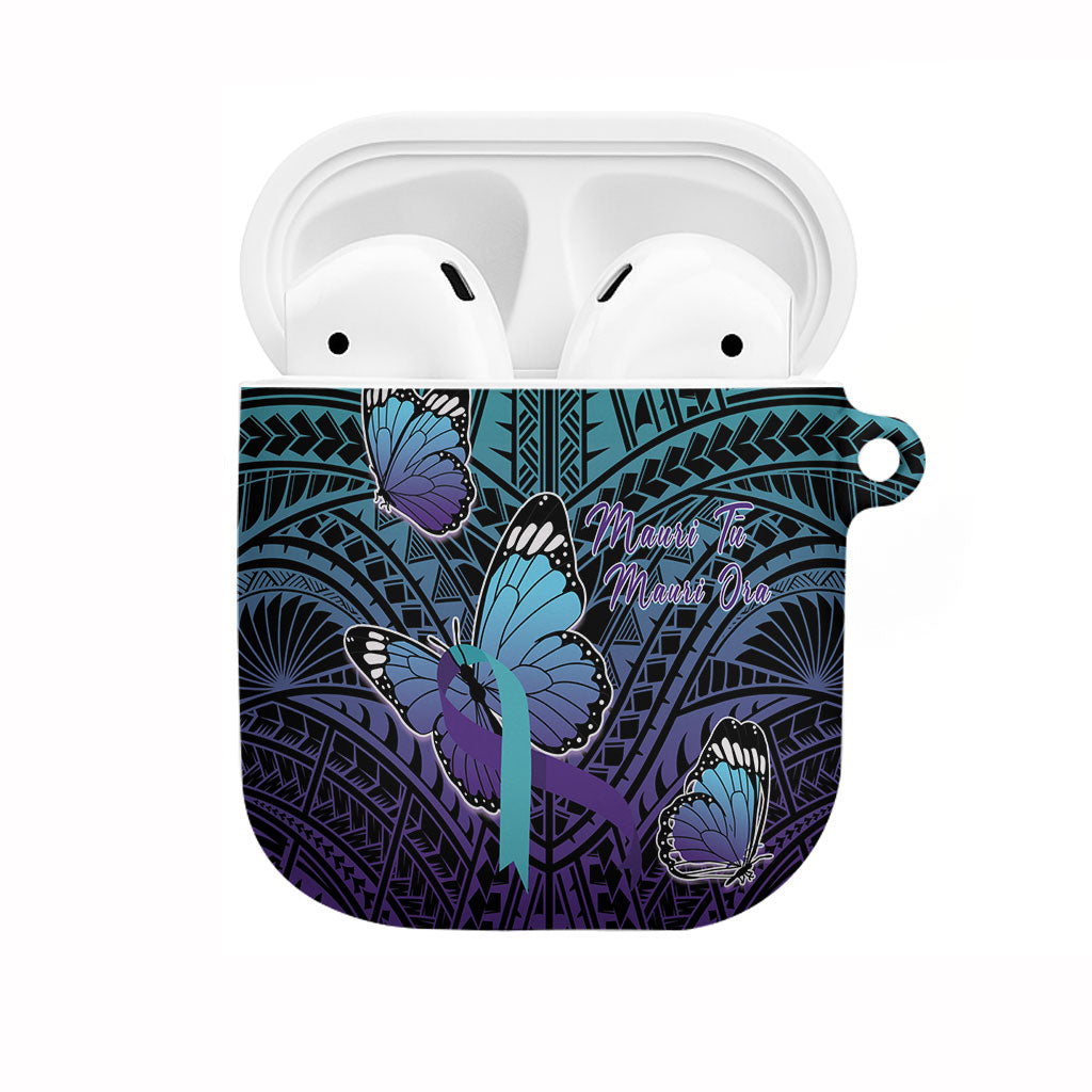 New Zealand Suicide Prevention Month AirPods Case Maori Mauri Tu Mauri Ora Polynesian Pattern LT22 Teal - Polynesian Pride