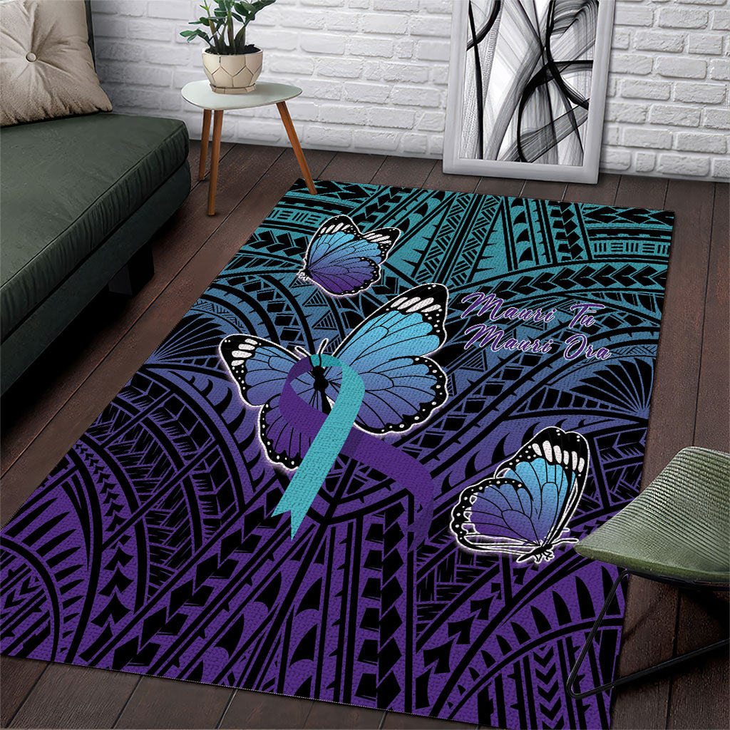 New Zealand Suicide Prevention Month Area Rug Maori Mauri Tu Mauri Ora Polynesian Pattern LT22 Teal - Polynesian Pride