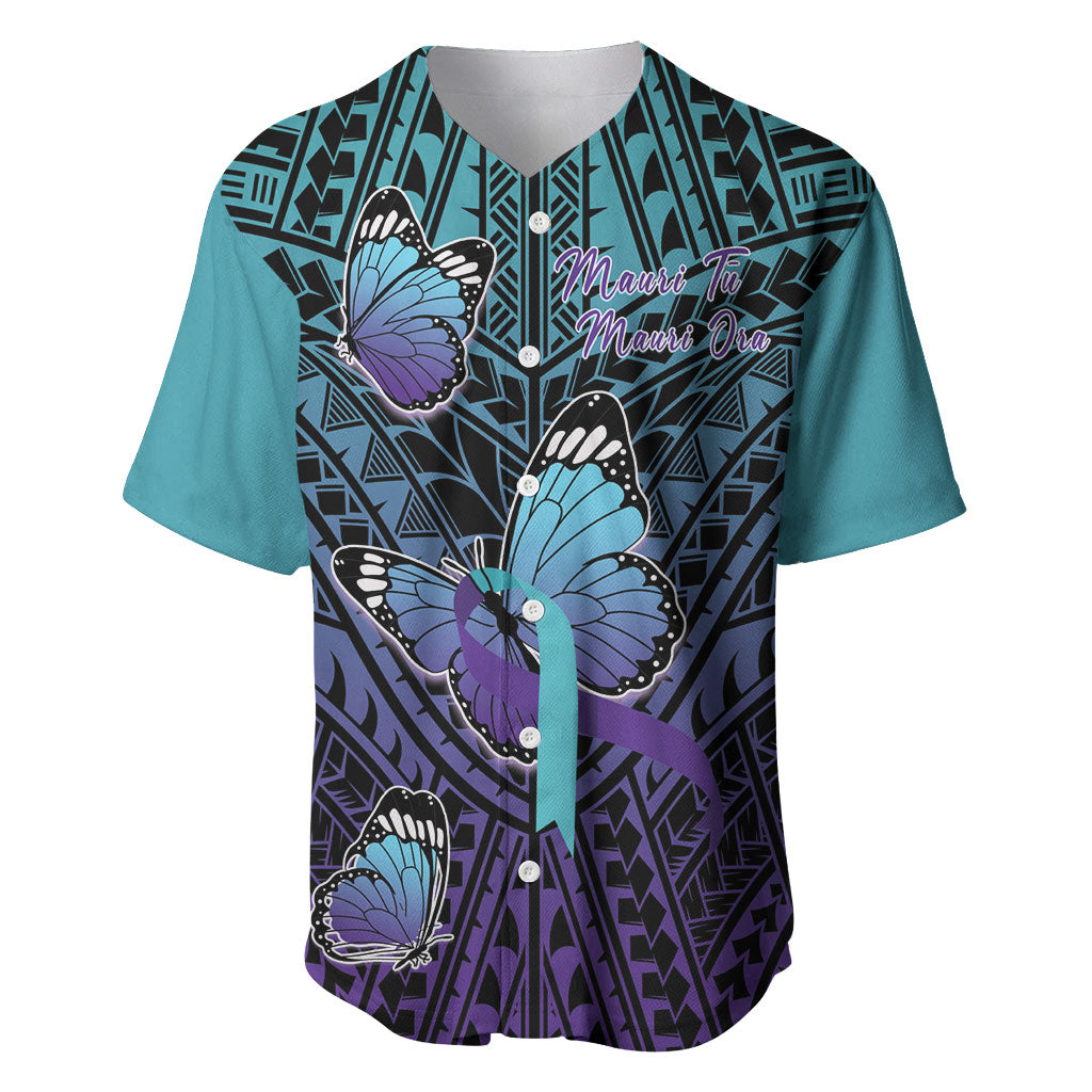 Personalised New Zealand Suicide Prevention Month Baseball Jersey Maori Mauri Tu Mauri Ora Polynesian Pattern LT22 Teal - Polynesian Pride