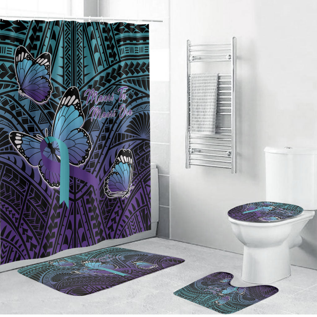 New Zealand Suicide Prevention Month Bathroom Set Maori Mauri Tu Mauri Ora Polynesian Pattern LT22 Bathroom Set (4 pcs) Teal - Polynesian Pride