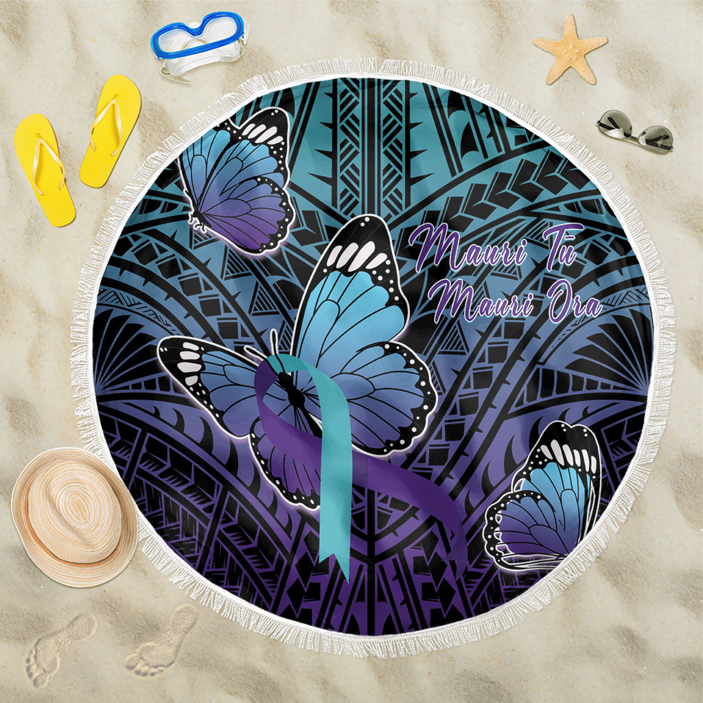 New Zealand Suicide Prevention Month Beach Blanket Maori Mauri Tu Mauri Ora Polynesian Pattern LT22 One Size 150cm Teal - Polynesian Pride