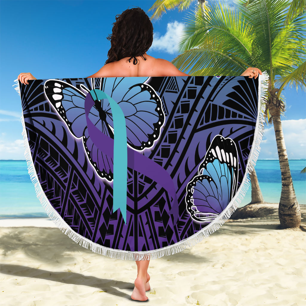 New Zealand Suicide Prevention Month Beach Blanket Maori Mauri Tu Mauri Ora Polynesian Pattern LT22 - Polynesian Pride