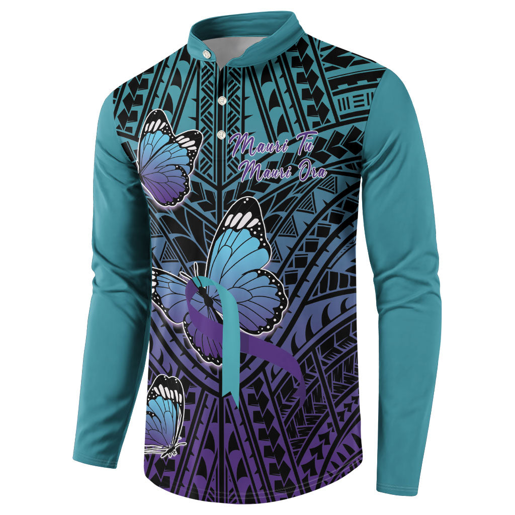 Personalised New Zealand Suicide Prevention Month Button Sweatshirt Maori Mauri Tu Mauri Ora Polynesian Pattern LT22 - Polynesian Pride