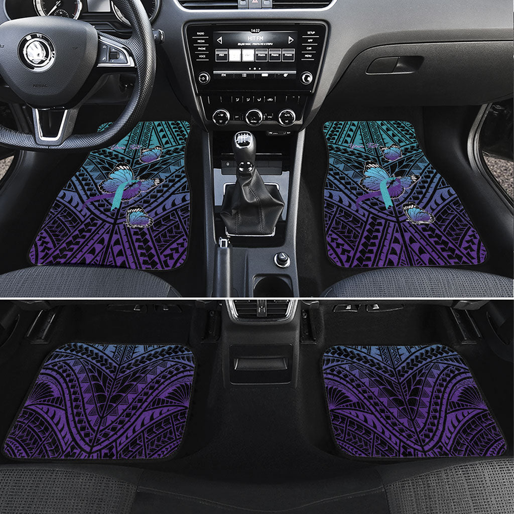 Personalised New Zealand Suicide Prevention Month Car Mats Maori Mauri Tu Mauri Ora Polynesian Pattern LT22 Set 4pcs Teal - Polynesian Pride