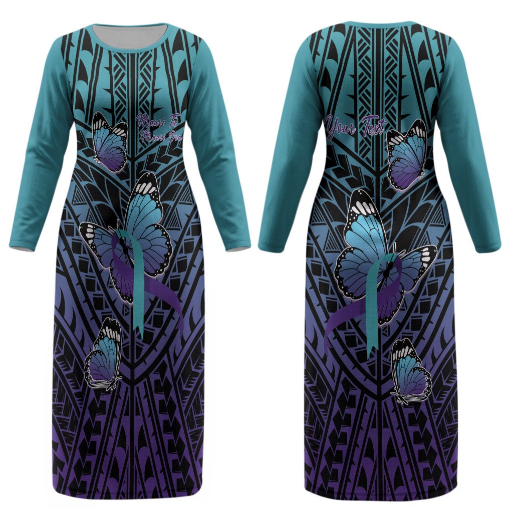 Personalised New Zealand Suicide Prevention Month Couples Matching Long Sleeve Bodycon Dress and Long Sleeve Button Shirt Maori Mauri Tu Mauri Ora Polynesian Pattern LT22 - Polynesian Pride
