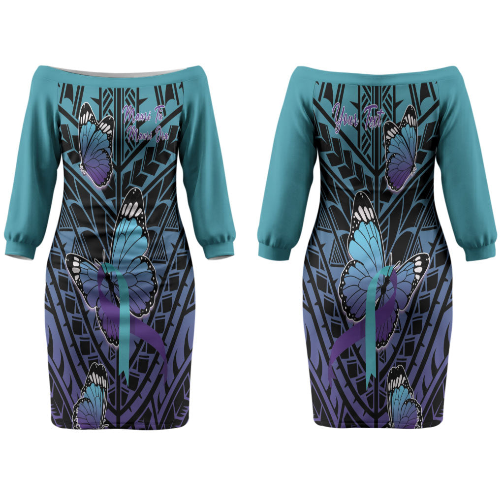 Personalised New Zealand Suicide Prevention Month Couples Matching Off The Shoulder Long Sleeve Dress and Long Sleeve Button Shirt Maori Mauri Tu Mauri Ora Polynesian Pattern LT22 - Polynesian Pride