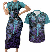 Personalised New Zealand Suicide Prevention Month Couples Matching Short Sleeve Bodycon Dress and Hawaiian Shirt Maori Mauri Tu Mauri Ora Polynesian Pattern LT22 Teal - Polynesian Pride