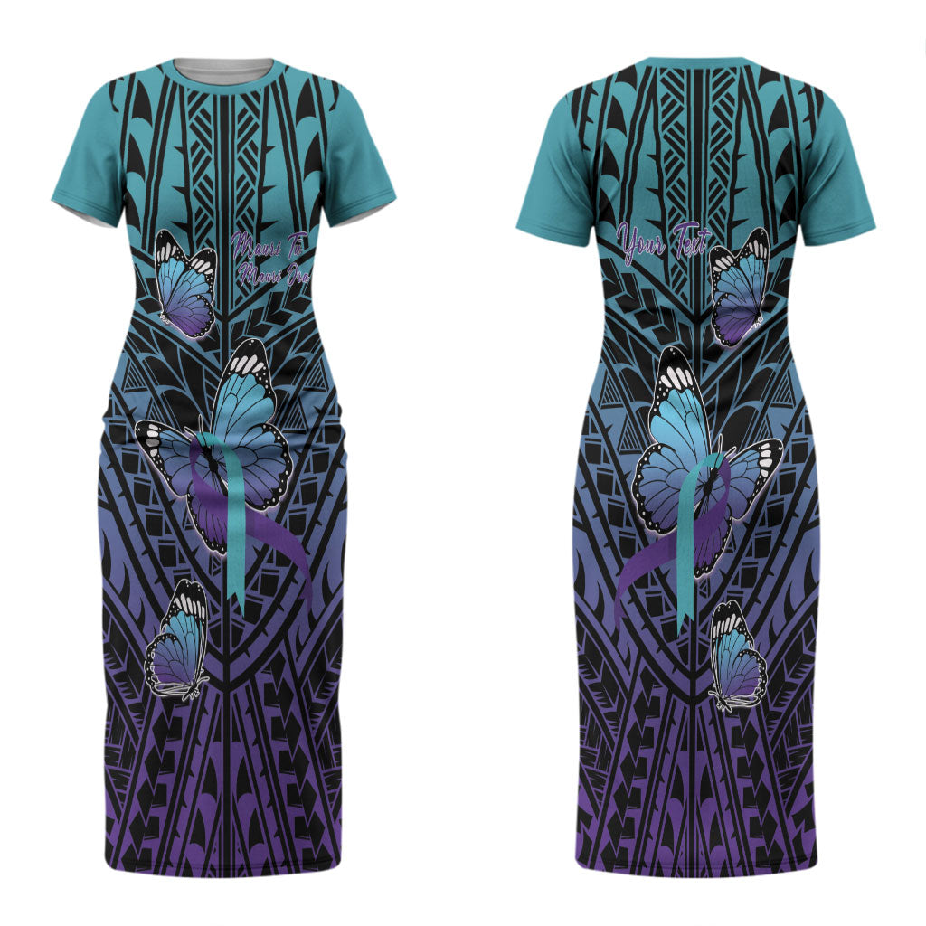 Personalised New Zealand Suicide Prevention Month Couples Matching Short Sleeve Bodycon Dress and Long Sleeve Button Shirt Maori Mauri Tu Mauri Ora Polynesian Pattern LT22 - Polynesian Pride