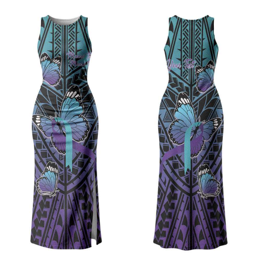Personalised New Zealand Suicide Prevention Month Couples Matching Tank Maxi Dress and Long Sleeve Button Shirt Maori Mauri Tu Mauri Ora Polynesian Pattern LT22 - Polynesian Pride