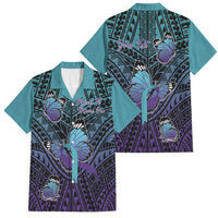 Personalised New Zealand Suicide Prevention Month Family Matching Off Shoulder Maxi Dress and Hawaiian Shirt Maori Mauri Tu Mauri Ora Polynesian Pattern LT22 Dad's Shirt - Short Sleeve Teal - Polynesian Pride