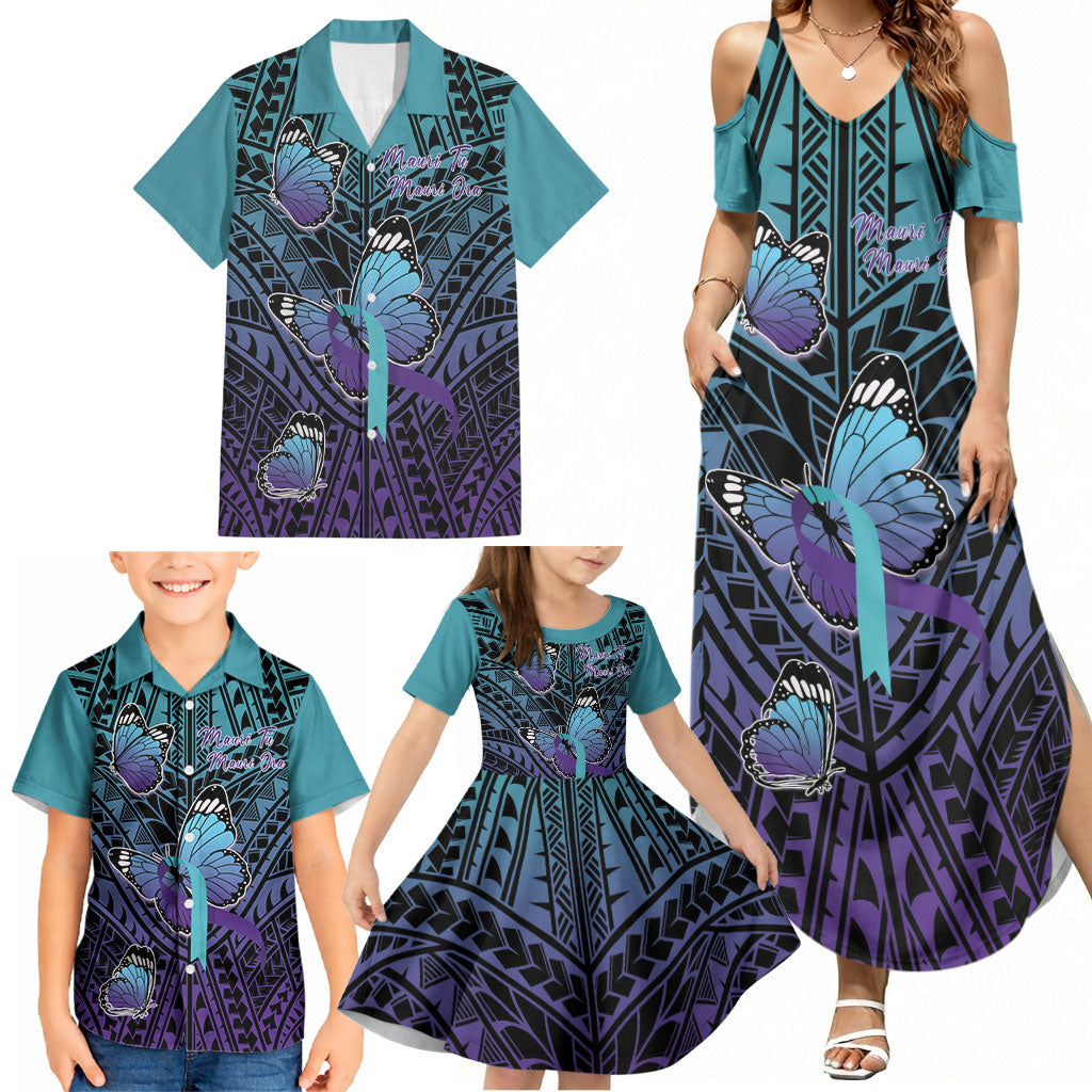 Personalised New Zealand Suicide Prevention Month Family Matching Summer Maxi Dress and Hawaiian Shirt Maori Mauri Tu Mauri Ora Polynesian Pattern LT22 - Polynesian Pride